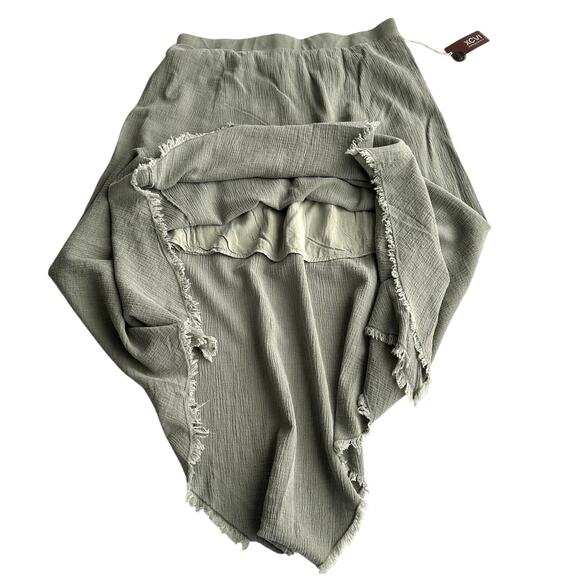 XCVI NWT Cotton Linen Gauze Pull On Lagenlook‎ Handkerchief Hem Sage Skirt XL - Picture 3 of 8